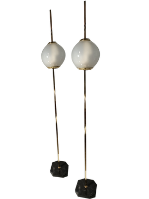 Brass Model Balloon LTE10 Floor Lamp with Beige Base by Luigi Caccia Dominioni for Azucena, 1990s
