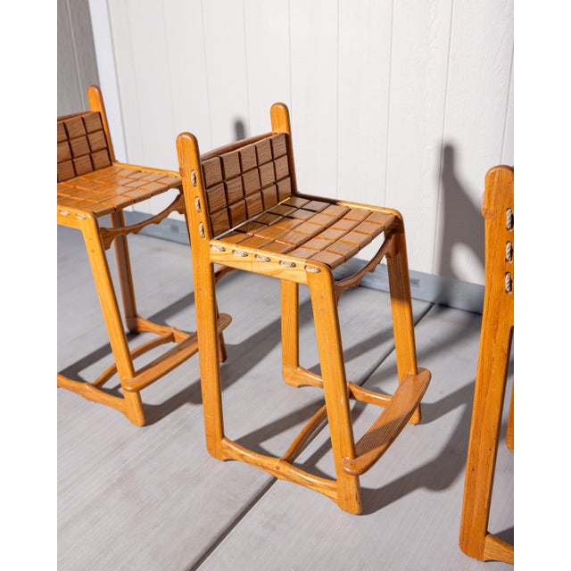 Vintage Studio Handcrafted Oak Counter Stools by John M. Toy - Set of 3 For Sale - Image 12 of 15