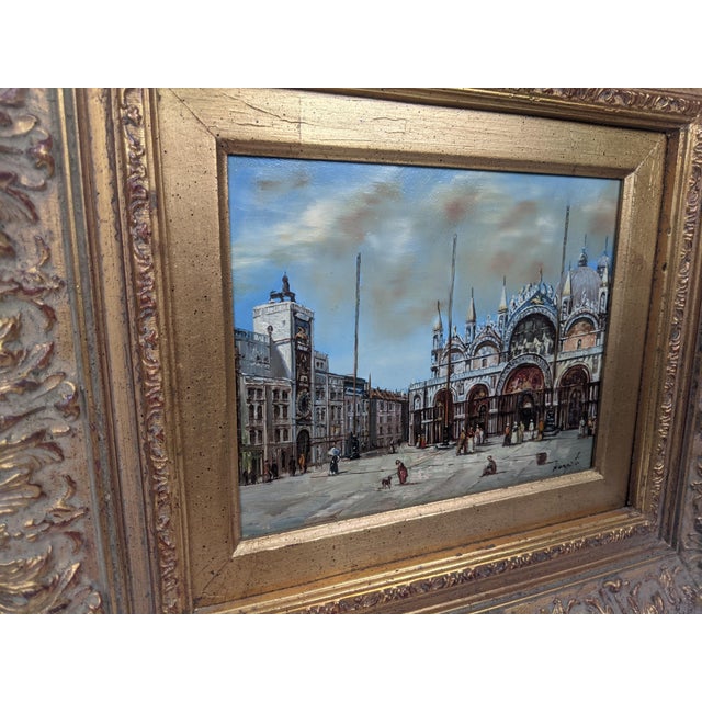 Framed Venetian Piazza San Marco Original Oil Painting Signed Rergito, Mid-20th Century For Sale - Image 9 of 14