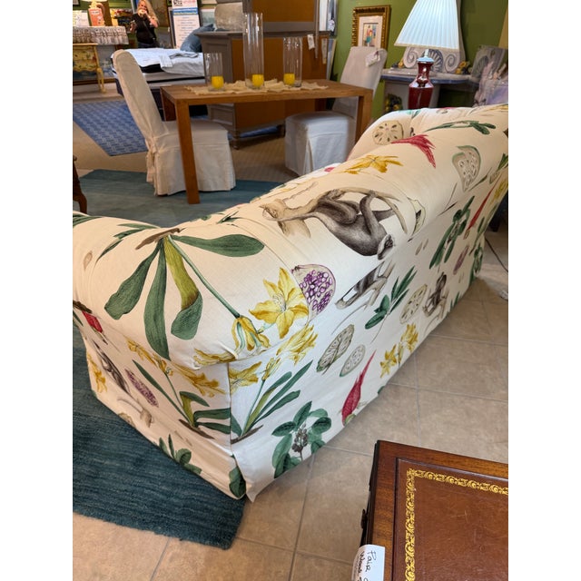 Textile Vintage Lee Jofa "Loretta" Style Tropical Monkey & Botanical Pleated Skirt Sofa For Sale - Image 7 of 8