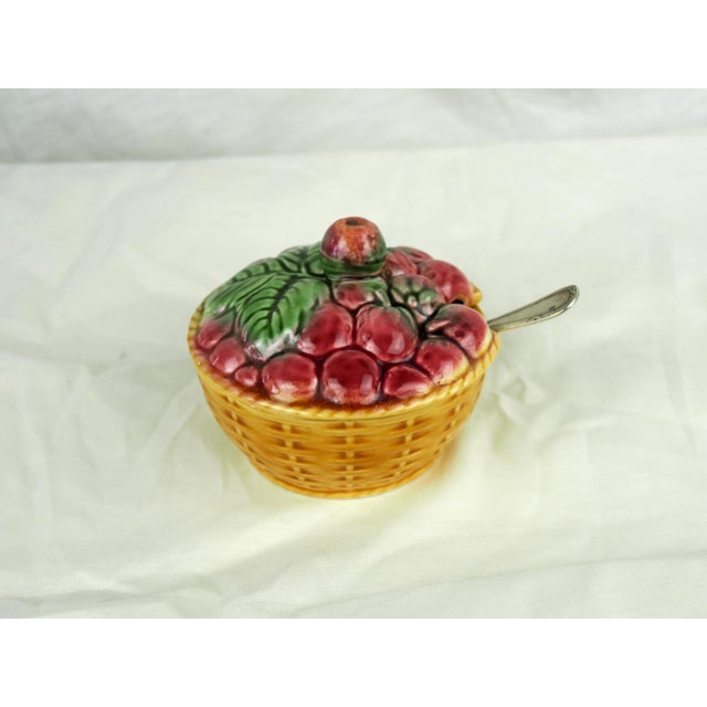 Mid 20th Century Mid 20th Century Mid-Century French Sarreguemines Strawberry Majolica Sugar Bowl For Sale - Image 5 of 11