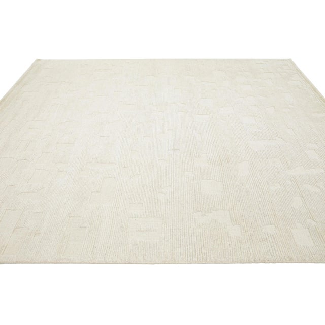 Contemporary Modern Ivory Moroccan Style Wool Rug by Apadana Features a Minimalist Motif For Sale - Image 3 of 9
