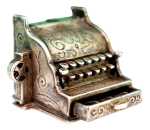 Vintage Silver Cash Register with Reliefs and Drawer