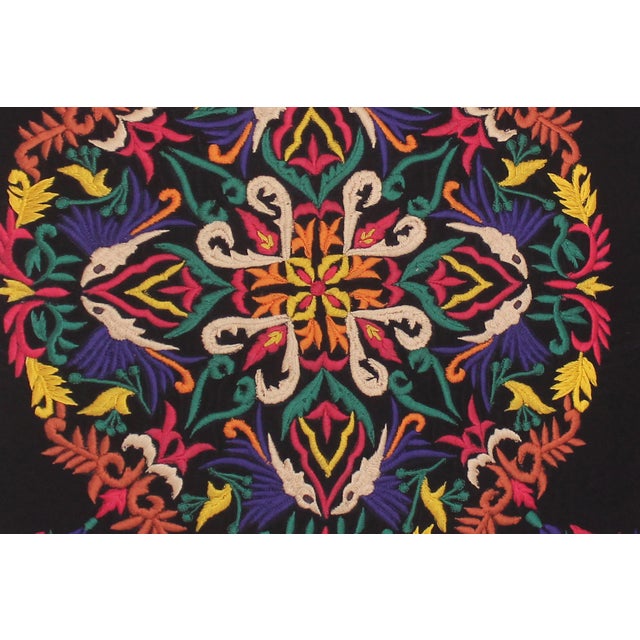 Boho Chic Hand Embroidered Royal Blue Velvet Pillow For Sale - Image 4 of 8