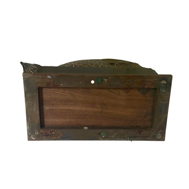 Vintage 1980s Bronze or Brass Fish Sculpture on Wooden Base For Sale - Image 9 of 9