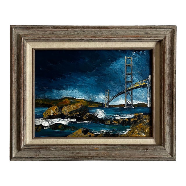 Vintage Impressionist Oil Painting of the Golden Gate Bridge For Sale