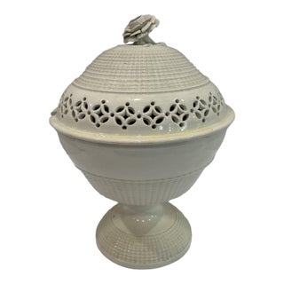 Antique 18th Century George III Creamware Covered Footed Bowl, Compote or Centerpiece With Flower Finial For Sale
