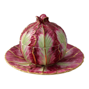 Mid Century Mottahedeh Red Cabbage Tureen With Under Plate