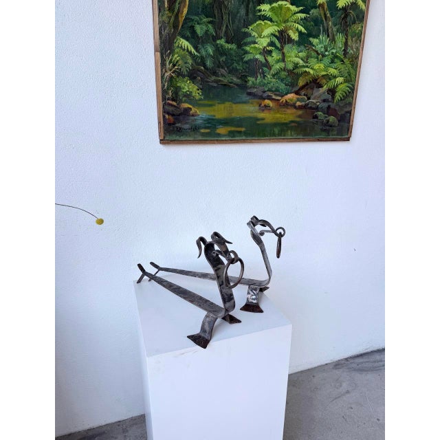 Brutalist Zoomorphic Metal Dog Andirons, 1950s, Set of 2 For Sale - Image 3 of 18