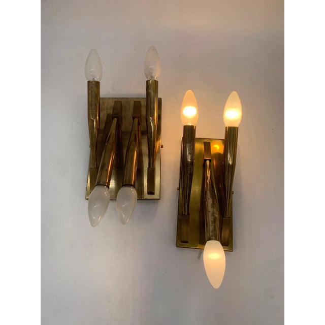 Metal Brass Wall Sconces attributed to Gio Ponti, Italy, 1970, Set of 2 For Sale - Image 7 of 8