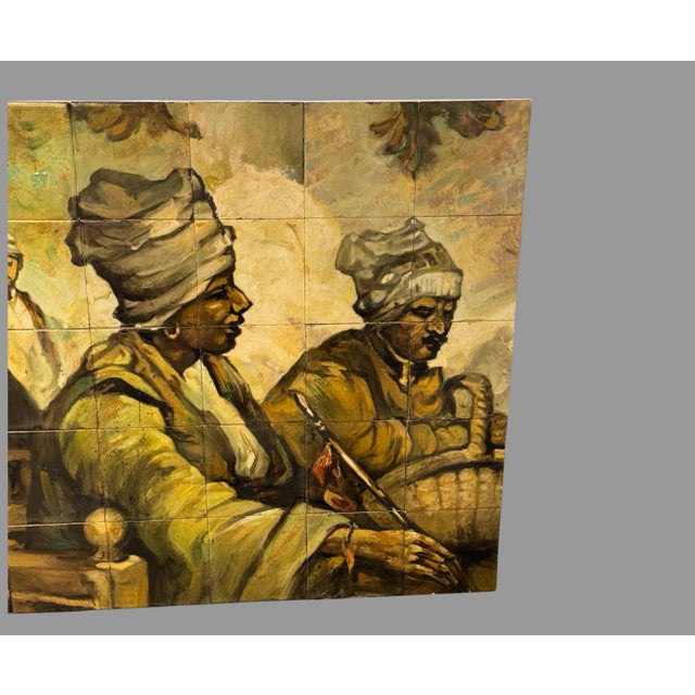 Mediterranean Antique Oriental Hand Painted Architectural Tile Mosaic Wall Plaque 30” X 48” For Sale - Image 3 of 11