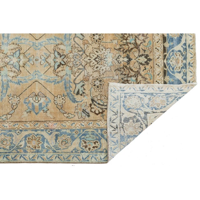 1920s Antique Persian Malayer Floral Designed Wool Rug in Tan Color For Sale - Image 4 of 9
