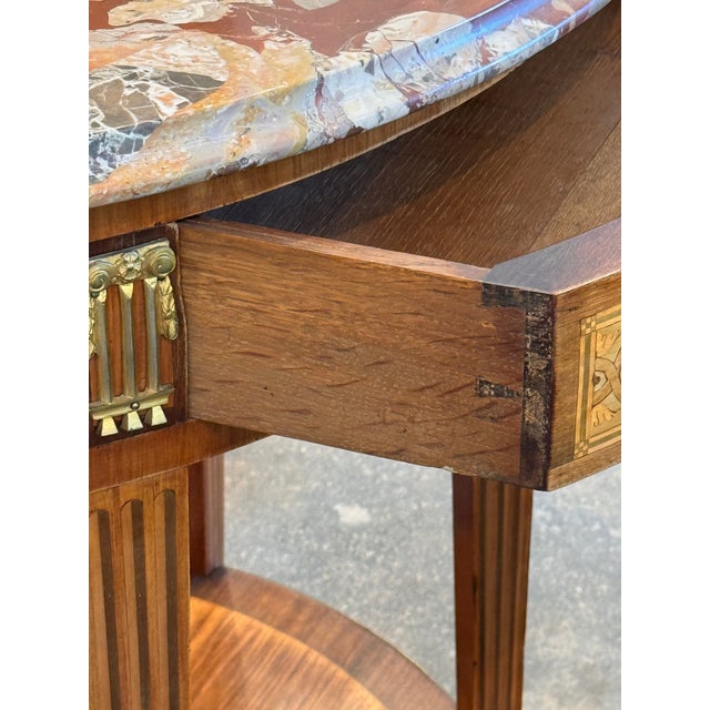 19th Century 19th Century Marble Top Demi-Lune Console Table With Marquetry Frieze For Sale - Image 5 of 11