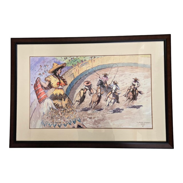 Lorenzo Castñeda 2011 "La Fiesta Vaquera" Framed Watercolor 39"w X 27"h Beautiful Western Piece For Sale