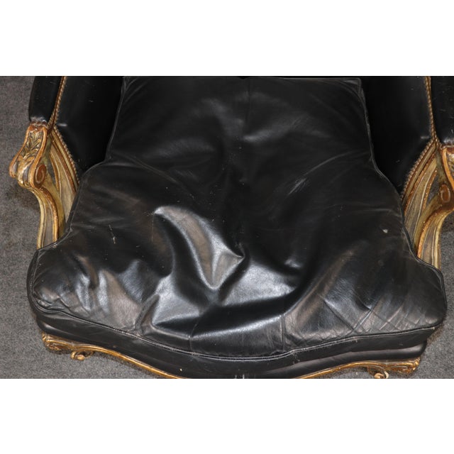 Maison Jansen Genuine Leather Gilt and Paint Decorated Grand Scale Bergere Chair For Sale - Image 10 of 15