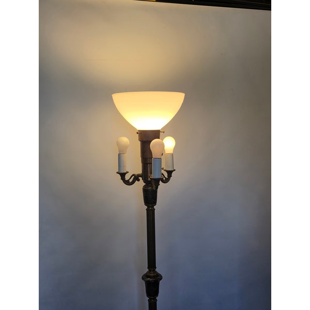 Green French Empire Ostriches Neoclassical Napoleonic Floor Lamp Marble, Bronze and Metals For Sale - Image 8 of 17