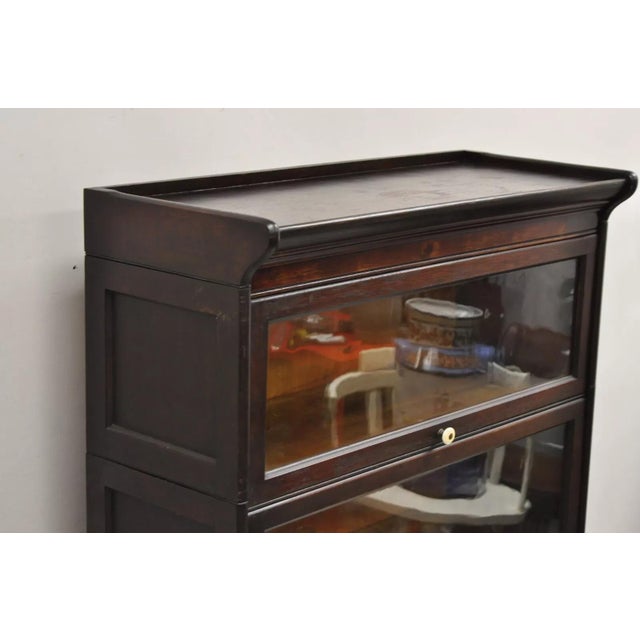 Traditional Early 1900s Antique American Empire Style Mahogany 4 Section Stacking Barrister Bookcase For Sale - Image 3 of 12
