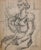 A ca. 1945 Cubist drawing of a seated women by artist Harold Haydon. Matted to 14" x 18". Drawn on University of Chicago...