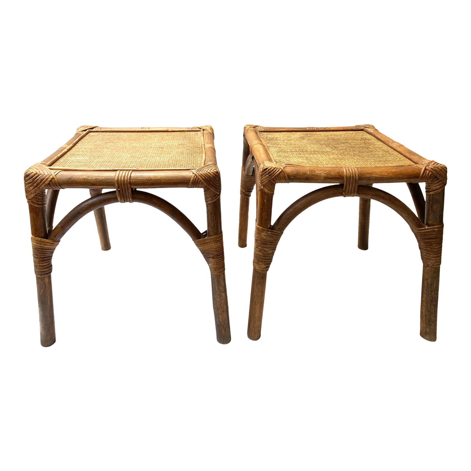 MidCentury Modern Rattan Side Tables a Pair Chairish