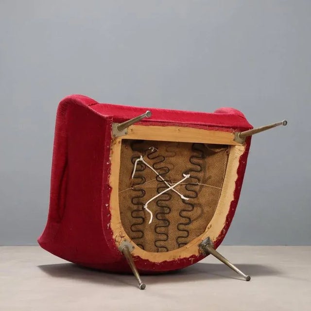 Red Vintage Armchair in Fabric and Brass, Italy, 1950s-1960s For Sale - Image 8 of 9