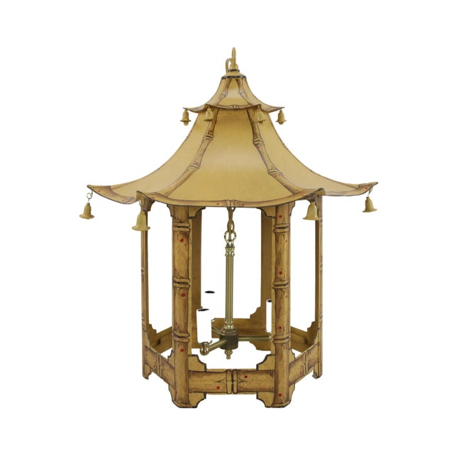 Vintage Double-Story Pagoda Imitation Bamboo Pattern Three-Light Chandelier For Sale - Image 4 of 10