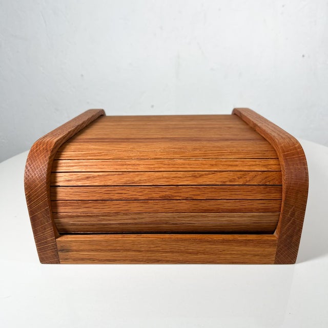 Dansk 1980s Rich Oak Wood Tambour Door Sectioned Organizer Box For Sale - Image 4 of 13