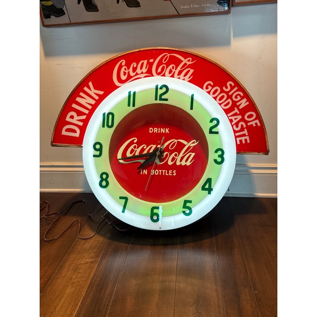 Original 1950s Coca Cola Neon Advertising Clock made by cleveland clock co. This beautiful piece has hung in a Diner for...