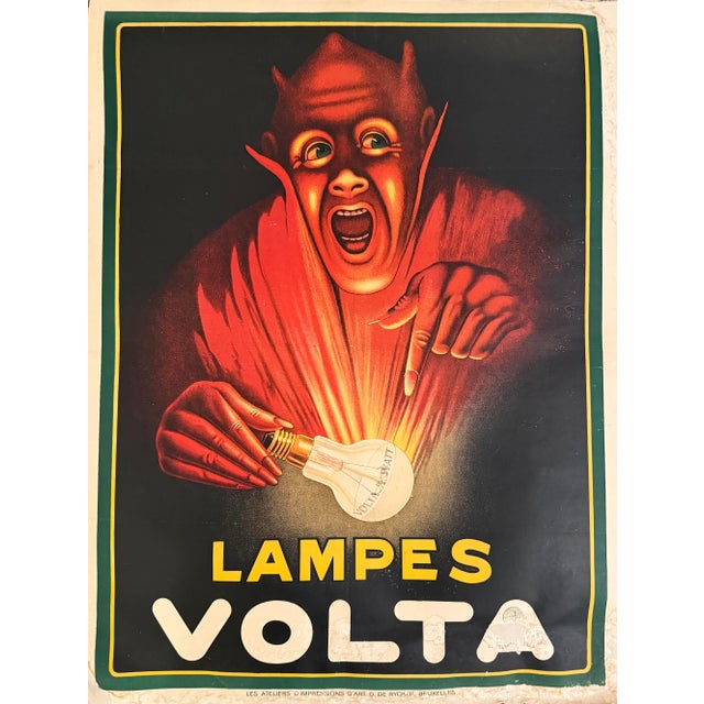 Lampes Volta - Belgian Electric Lighting Advertising Poster, C. 1920-1925, Color Lithograph For Sale
