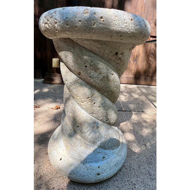 1980s 1980s Sculptural Carved Limestone Spiral Pedestal Table Base With Star Motif For Sale - Image 5 of 6