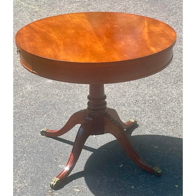 ️ Grand Mid-Century Statement: Mersman #7494 Vintage Drum Table ️ Bring a touch of Federal-style elegance to your home...