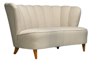 Carl-Johan Boman, Settee, Beige Linen, Wood, Finland, 1950s