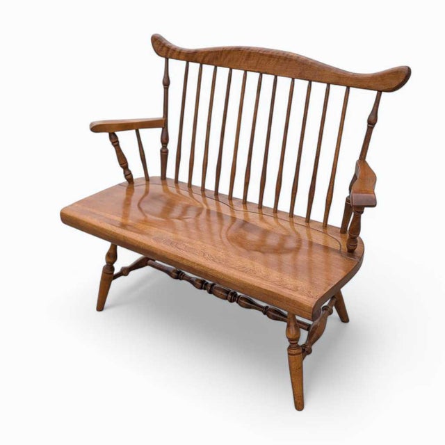 Vintage Wooden Bench – Spindle Back Bench, Classic Farmhouse Style, Elegant Seating, Rustic Home Furniture For Sale - Image 15 of 17