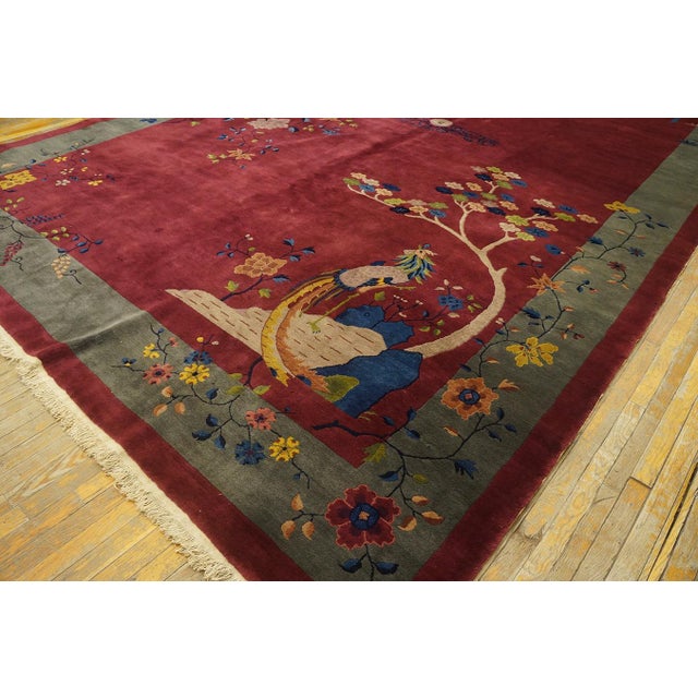Extraordinary Display of the Chinese-Ness in a Red-Raspebery Background Color Antique Art Deco Rug For Sale - Image 4 of 12