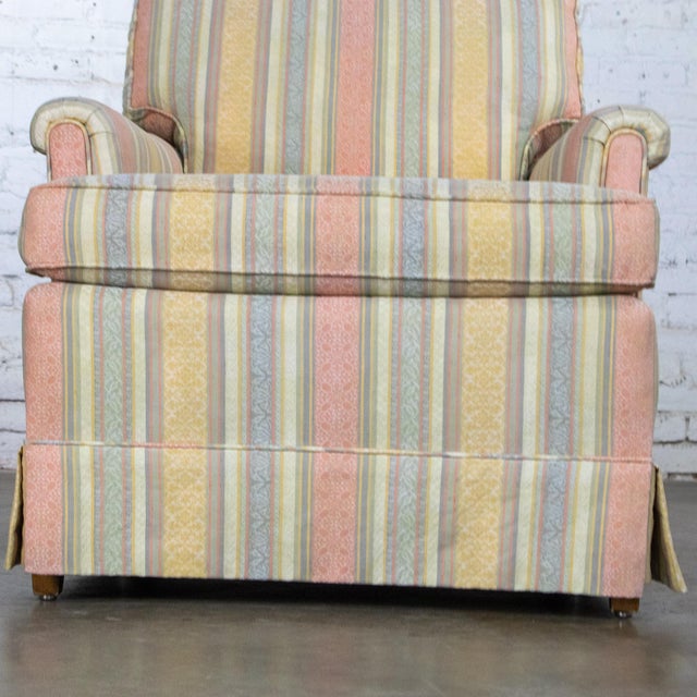 Mid to Late 20th Century Traditional Club Chair by Henredon With Striped Pastel Fabric For Sale - Image 12 of 18
