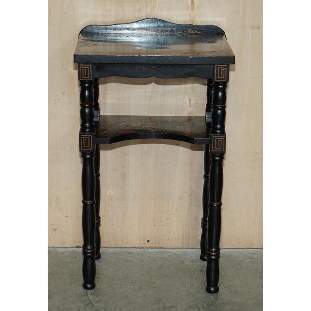 Chinese Chinoiserie Lacqurered Tables, 1880s, Set of 2 For Sale - Image 3 of 18
