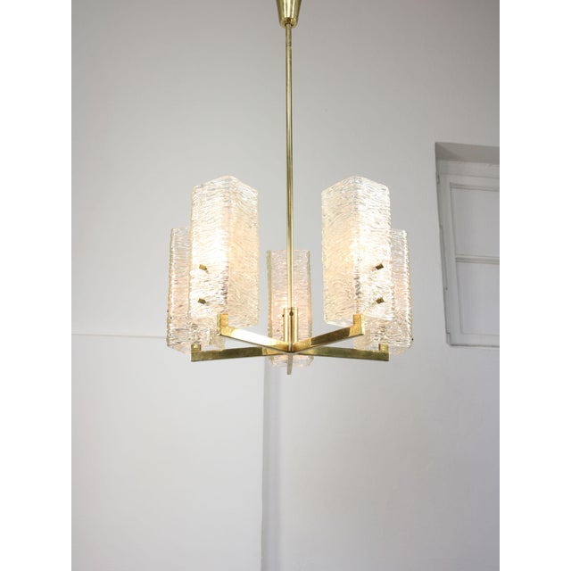 Metal Vintage Chandelier in Frosted Glass and Brass by J.T. Kalmar, 1970s For Sale - Image 7 of 18
