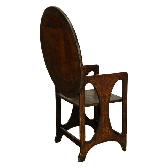 Antique Folk Art Poker Work Arts & Crafts Monks Bench Table Chair New York 1900 For Sale - Image 10 of 15