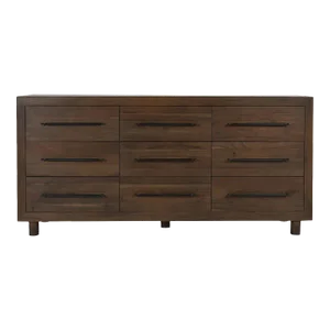 Modern Brown Acacia 9-Drawer Dresser