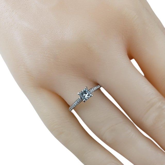 Late 20th Century 14k White Gold Square Cut Diamond Engagement Ring For Sale - Image 9 of 9