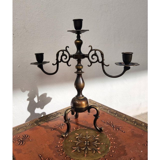 Antique Three-Armed Candlestick in Bronze, 1960s For Sale - Image 6 of 18