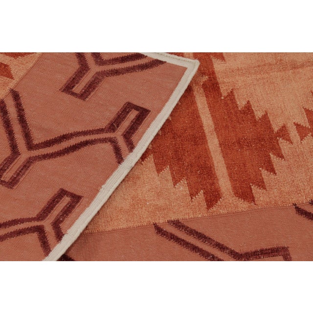 Textile Rug & Kilim’s Indian Dhurrie Rug in Brick Red and Orange Geometric Pattern For Sale - Image 7 of 9