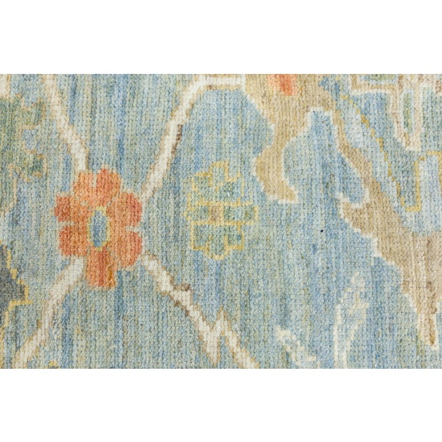 Modern Sultanabad Square Wool Rug - Light Blue & Terracotta Hand-Knotted For Sale - Image 11 of 11