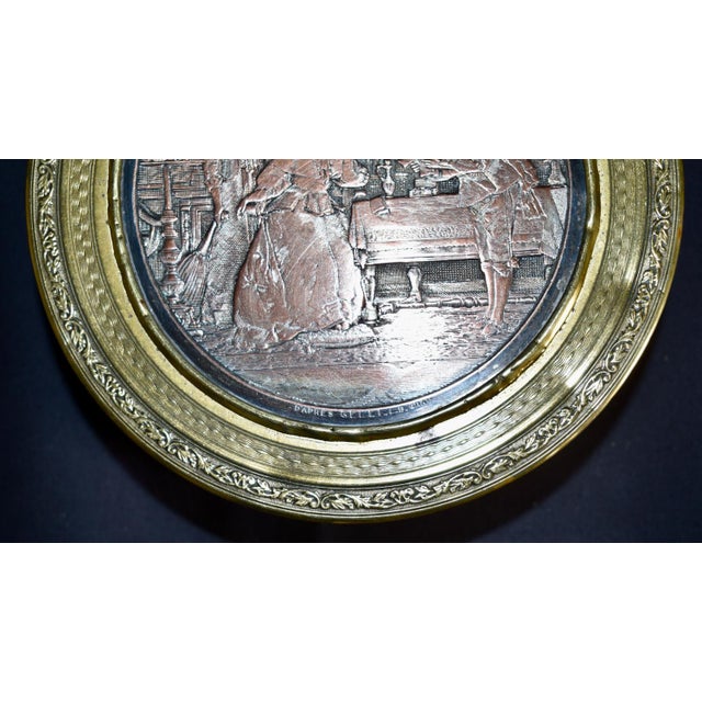 Antique Mixed Metal Trinket Box French Lid Brass Copper Le Message Relief For Sale - Image 10 of 18