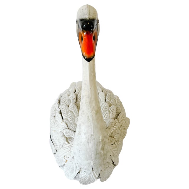 Late 20th Century Shabby Chic White Distressed Sheet Metal Swan Sculptures - A Pair For Sale - Image 10 of 17