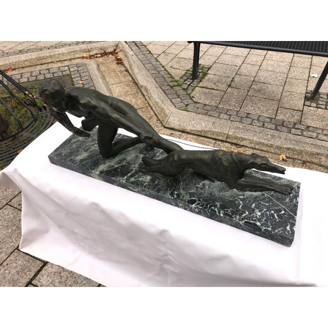 Art Deco Bronze Sculpture with Marble Pedestal, 1930s For Sale - Image 6 of 15