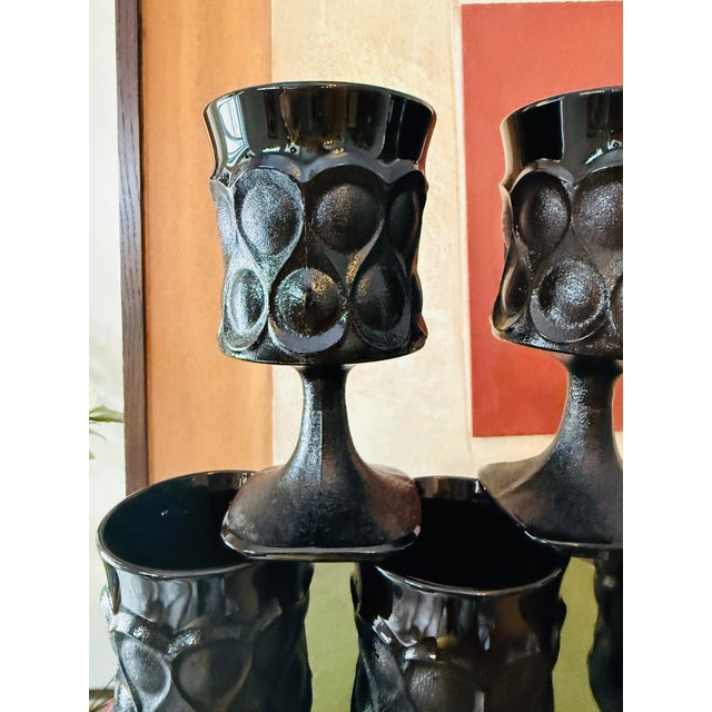 Vintage Noritake Spotlight Ebony Glass Goblets Set of Five 1970s Black Pedestal Barware For Sale - Image 11 of 11