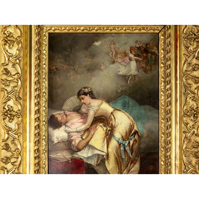 Gold Jean Baptiste Antoine Emile Beranger, Neoclassical Romantic Love Scene, 19th Century, Oil on Canvas For Sale - Image 8 of 10