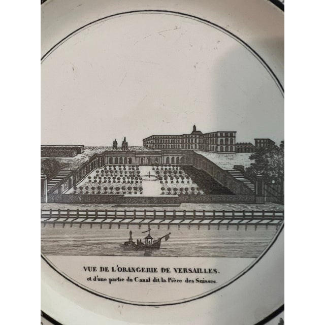 Ceramic A Antique French Creamware Plate With Black Transfer Decoration, "Vue De l'Orangerie De Versailles", Circa 1800 For Sale - Image 7 of 12