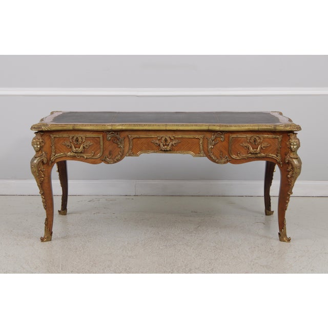 Age: Approx: 100 Years Old Details: Mahogany Brass Capped Feet High Quality Construction Large Impressive Desk Nice Tooled...