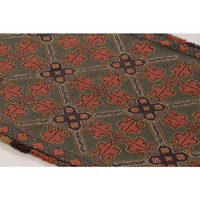 1900 - 1909 Antique Swedish Folk Tapestry With Geometric Design in Green & Red - Rug & Kilim For Sale - Image 5 of 10